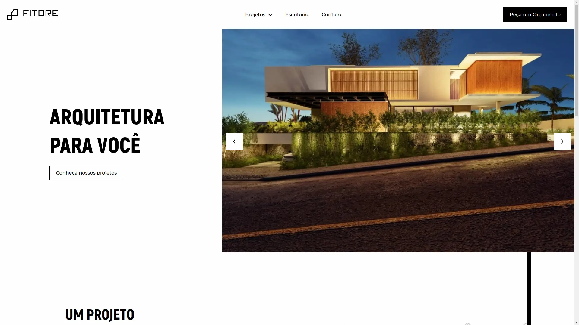 Foto da página inicial do site Fitore arquitetura