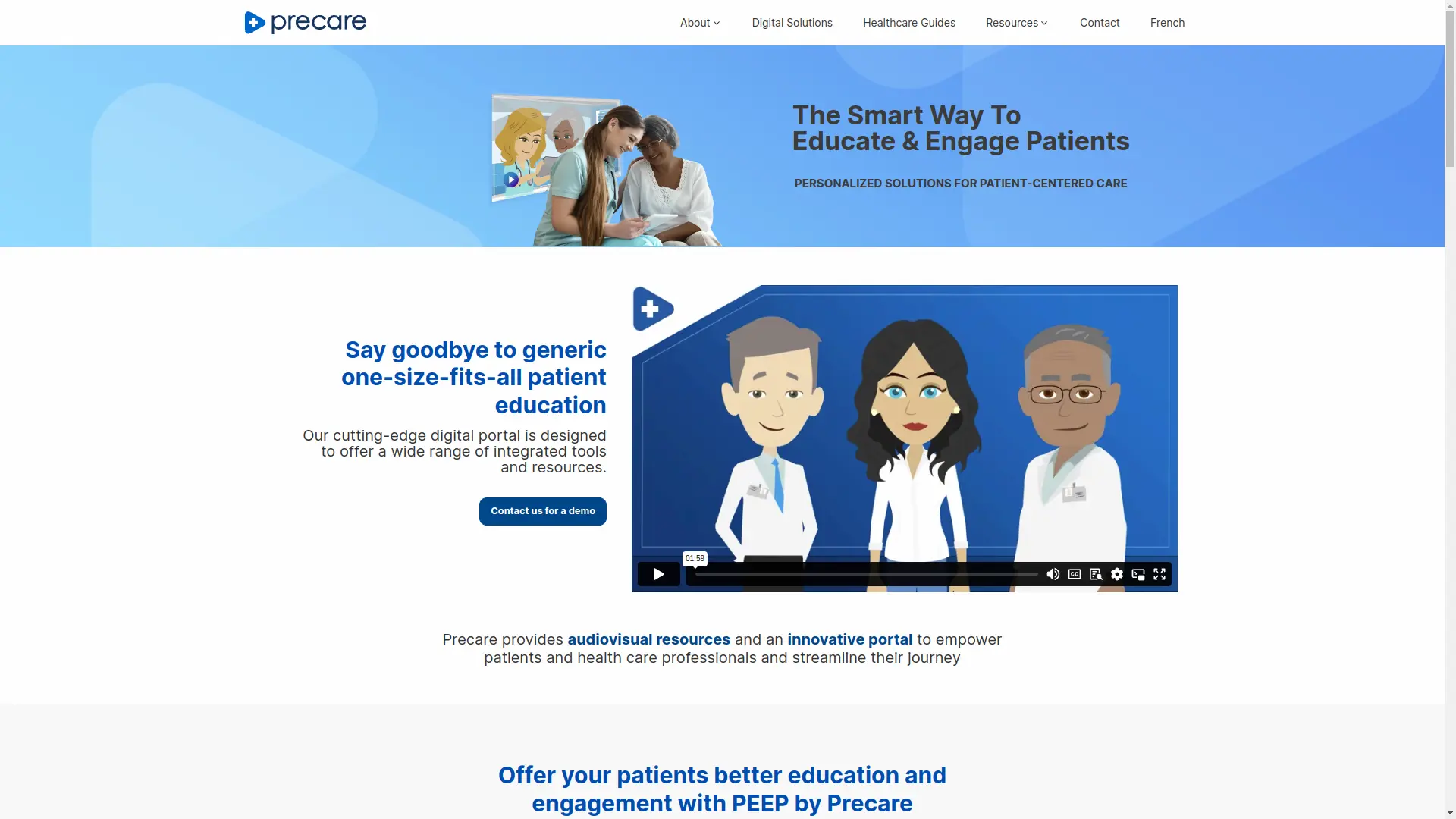 Foto da página inicial do site precare.ca