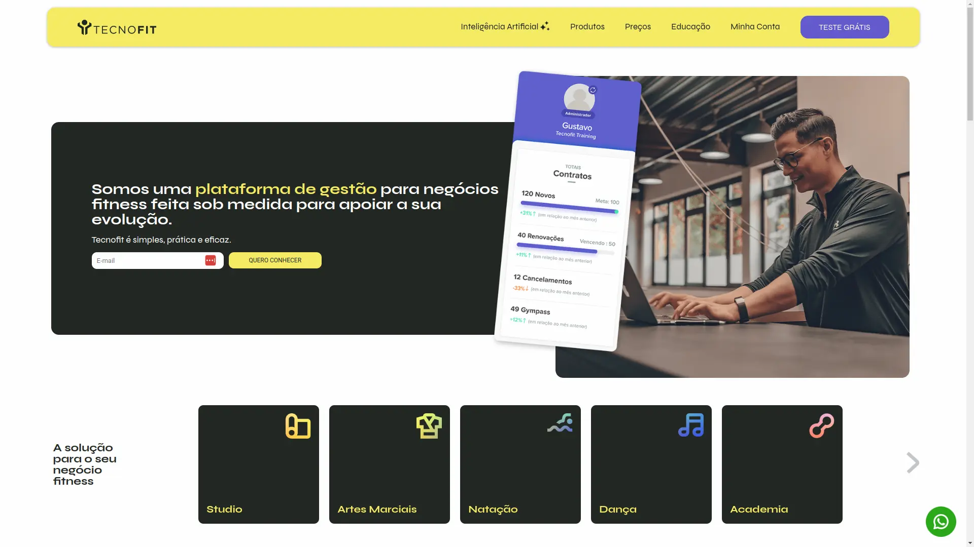 Foto da página inicial do site tecnofit.com.br